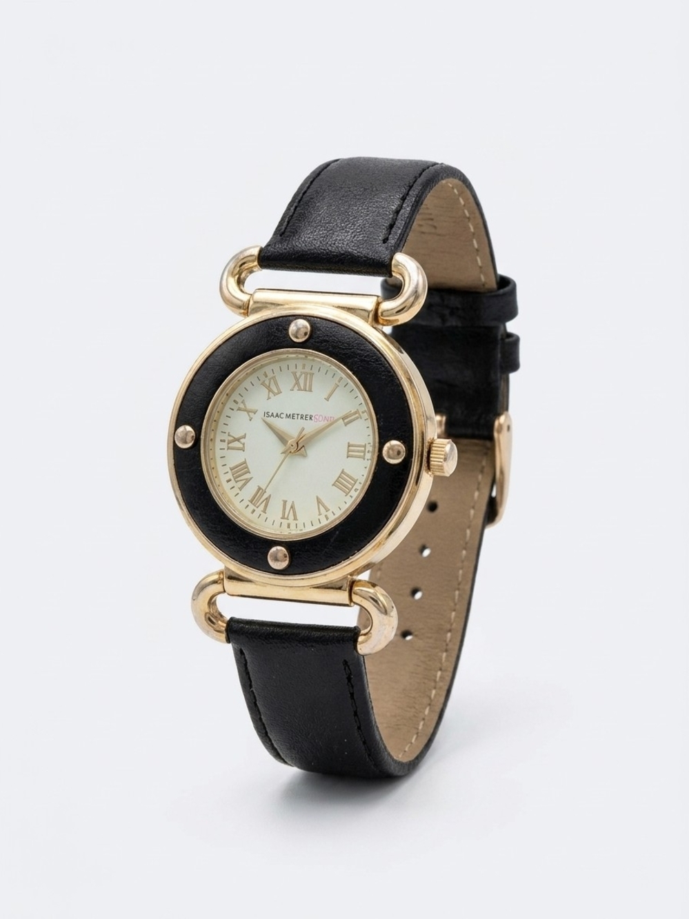 Isaac Mizrahi Gold-Tone Black Leather Women's Watch